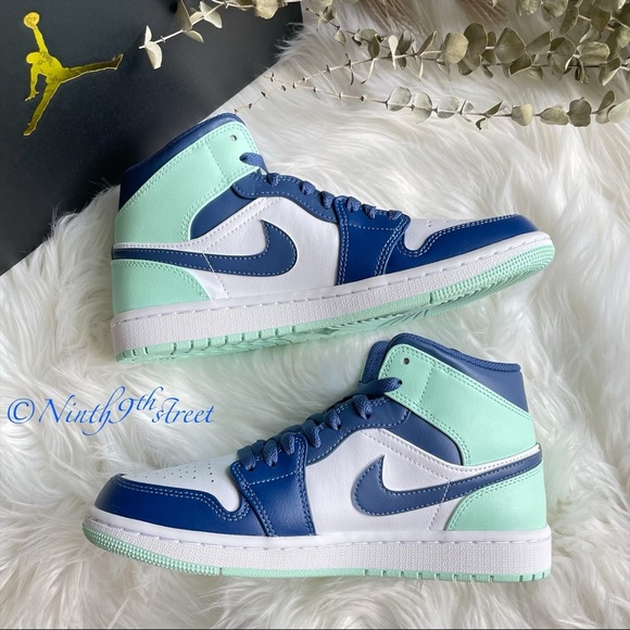 Nike Air Jordan 1 Mid Shoes Mystic Navy White Mint Foam PRICE FIRM - Picture 7 of 15